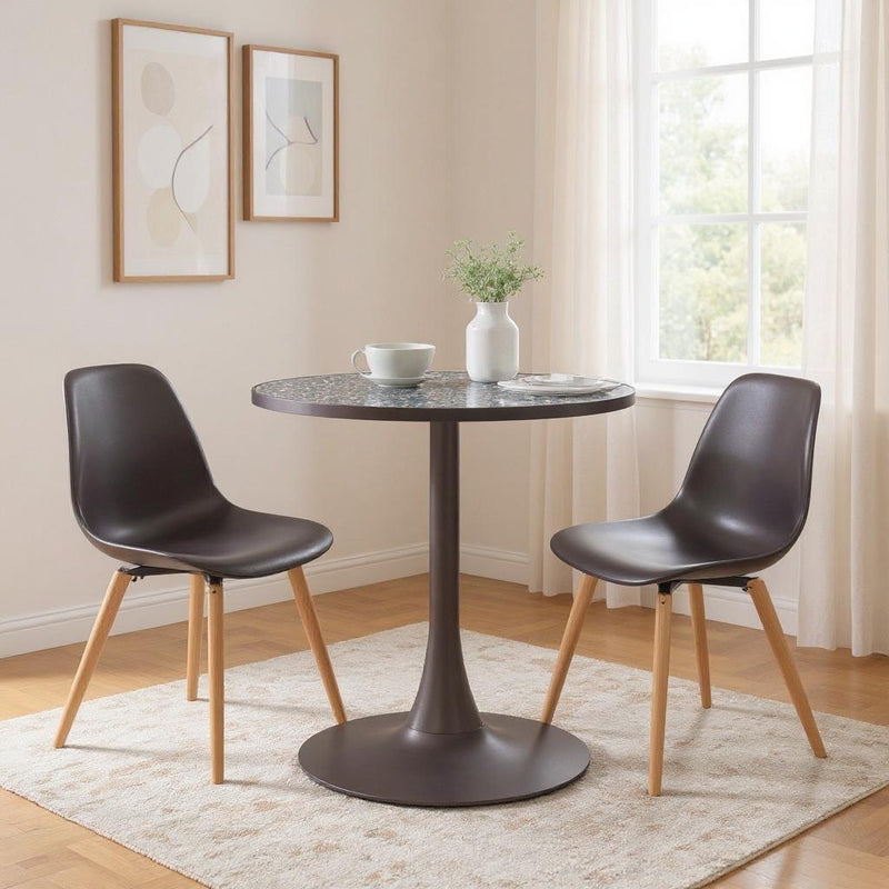 24" Wood And Steel Pedestal Base Round Top Dining Table - Black