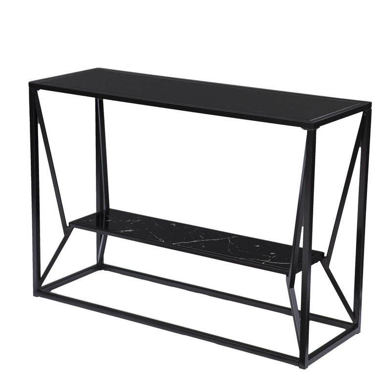 42" Glass Frame Console Table With Shelves - Black