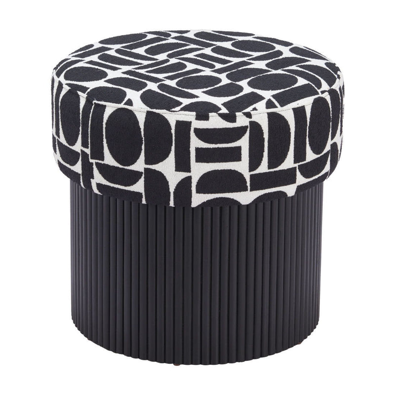 Fabric Round Ottoman - White / Black