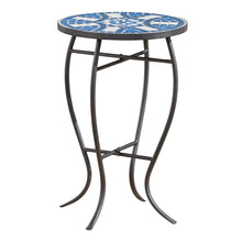 Load image into Gallery viewer, Outdoor Round Side Table With Mosaic Style Top And Curved Iron Legs - Blue / Matte Black
