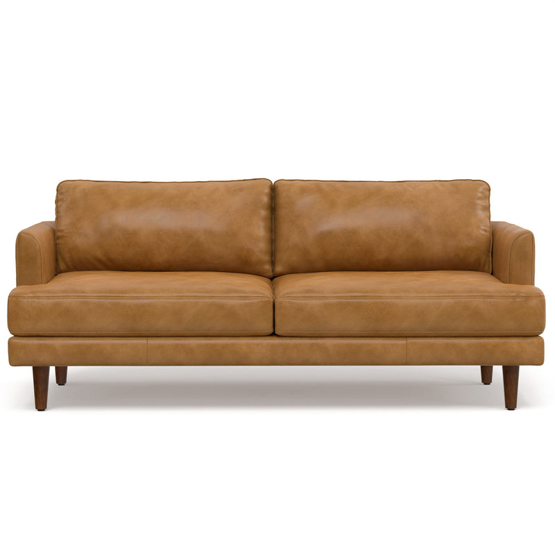76" Sienna Leather Sofa With Brown Legs - Brown