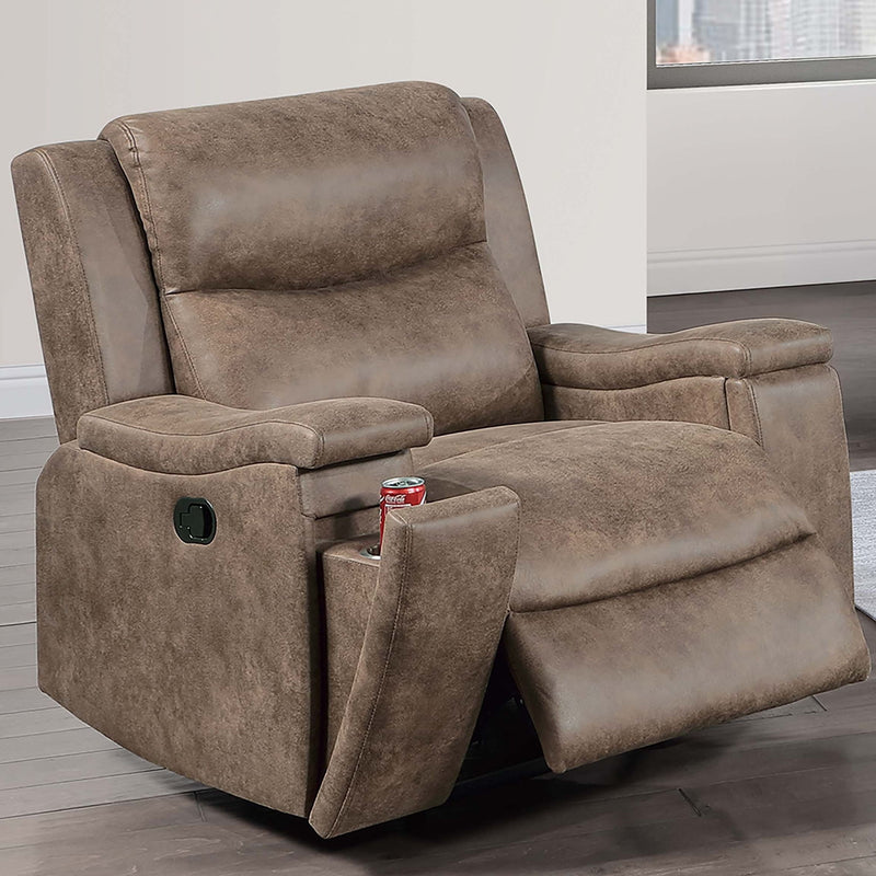 Manual Recliner With Hidden Cup Holder, Padded Seat And Backrest - Auburn