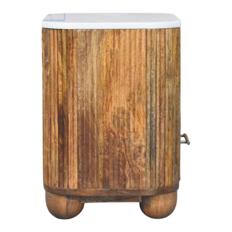 Solid Wood And Marble One Drawer Nightstand - Brown