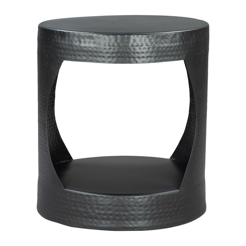 20" Iron Round Floor Shelf End Table - Black