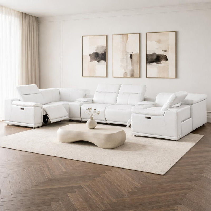 Leather Modular U-Shaped Eight Piece Corner Sectional With Console - White