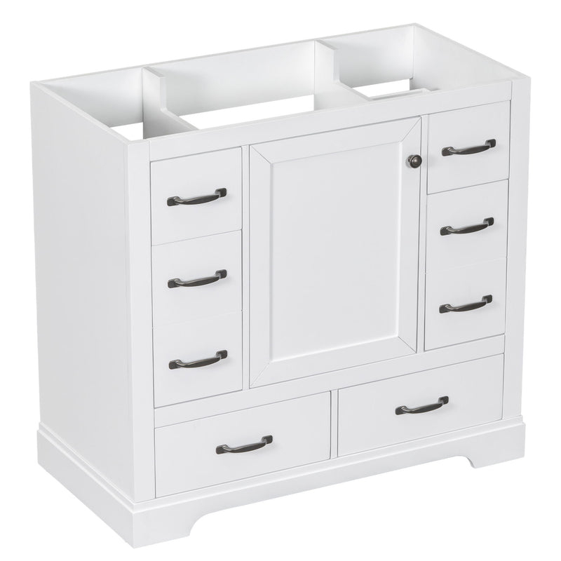 Modern Bathroom Vanity Base Only, 6 Drawer Storage With Adjustable Shelf