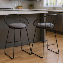 Load image into Gallery viewer, Fabric And Metal Low Back Counter Height Bar Chairs (Set of 2) - Gray And Black

