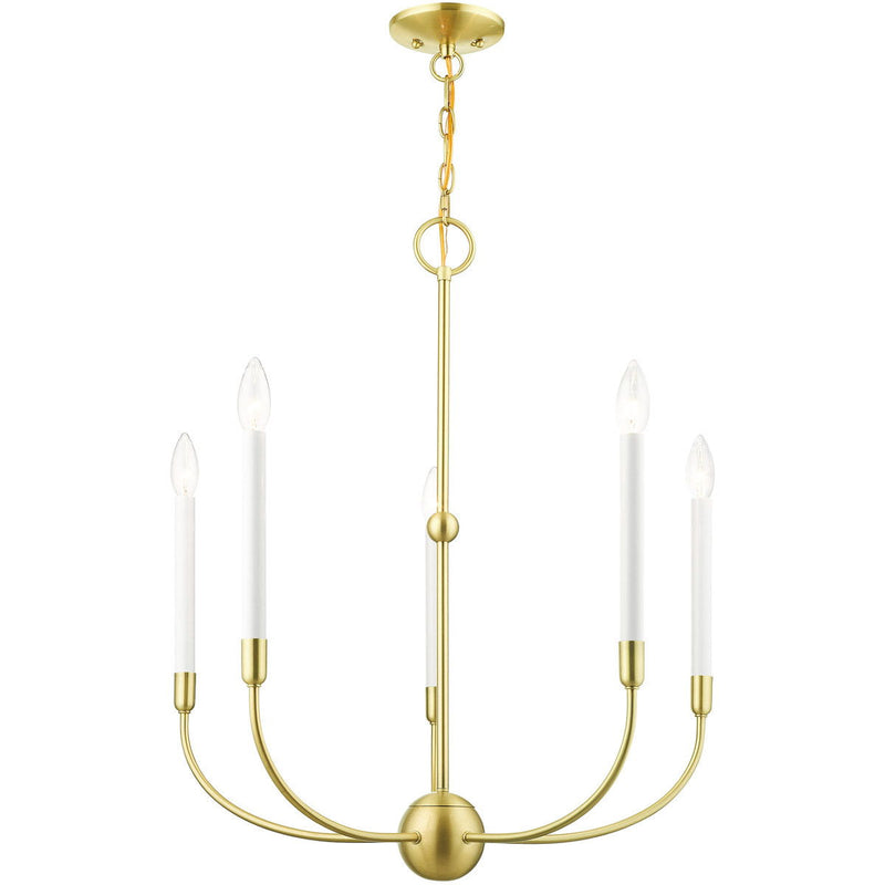 28" Five Light Dimmable Chandelier With Shades - Brass