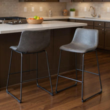 Load image into Gallery viewer, 29" Faux Leather And Steel Counter Height Bar Chairs (Set of 2) - Charcoal And Black
