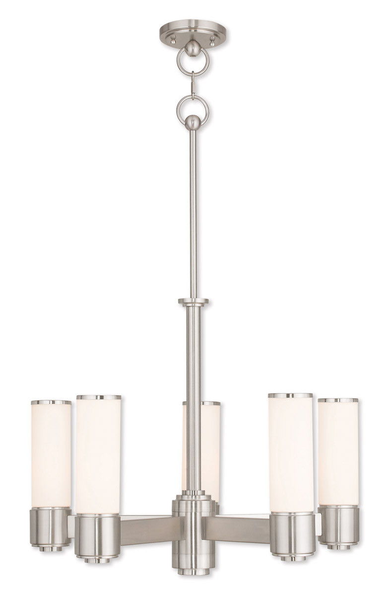 20" Five Light Dimmable Chandelier With Shades - Nickel