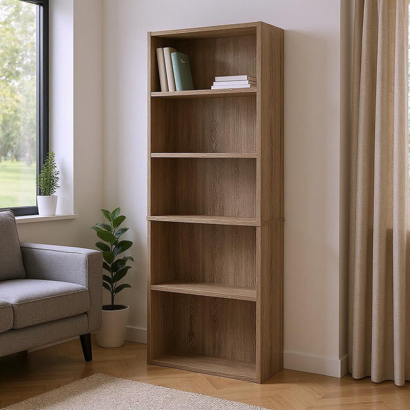 Adjustable Five Tier Bookcase - Taupe