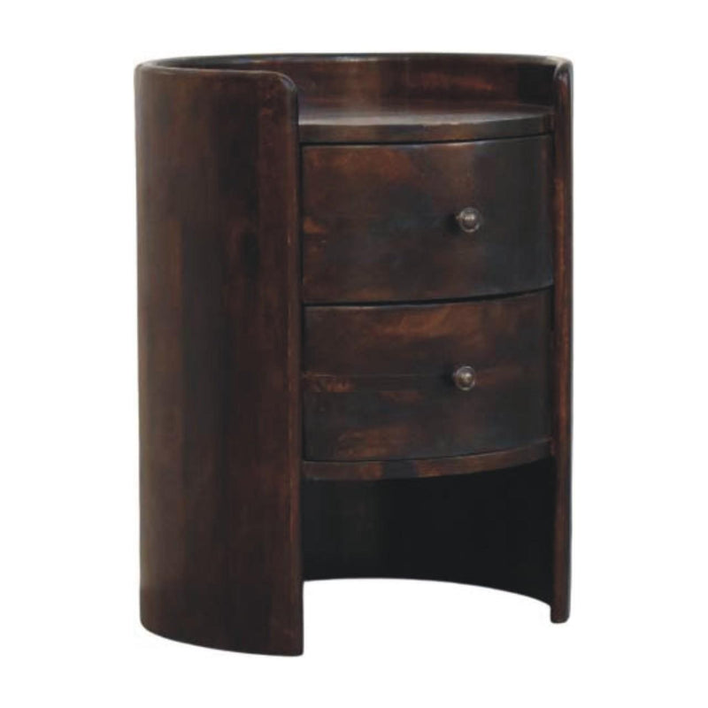 Round Drum End Table With Two Drawers - Brown