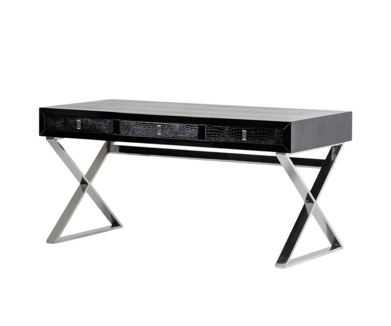 Stainless Steel Coffee Table With Three Drawers - Black And Silver