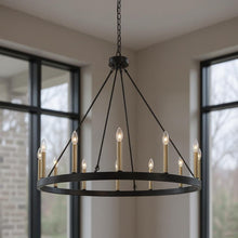 Load image into Gallery viewer, 36" Candle Style Twelve Light Metal Dimmable Chandelier - Black / Gold

