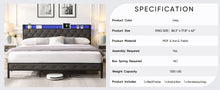 Load image into Gallery viewer, King Bed Frame with Storage Headboard, Charging Station and LED Lights, Upholstered Platform Bed with Heavy Metal Slats, No Box Spring Needed, Noise Free, Easy Assembly, Dark Gray
