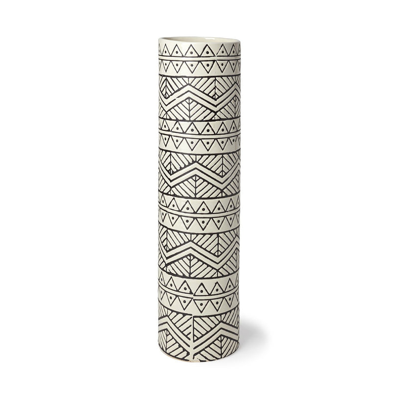 Geometric Cylinder Vase - Cream / Charcoal