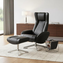 Load image into Gallery viewer, Tufted Genuine Leather Manual Swivel Recliner With Ottoman (730564) - Black
