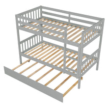 Load image into Gallery viewer, Twin Over Twin Bunk Beds with Trundle, Solid Wood Trundle Bed Frame with Safety Rail and Ladder, Kids/Teens Bedroom, Guest Room Furniture, Can Be converted into 2 Beds,Grey (Old Sku:W504S00027)
