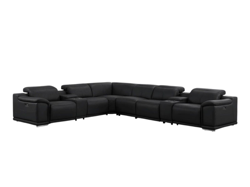 Leather Modular L-Shaped Eight Piece Corner Sectional With Console - Black