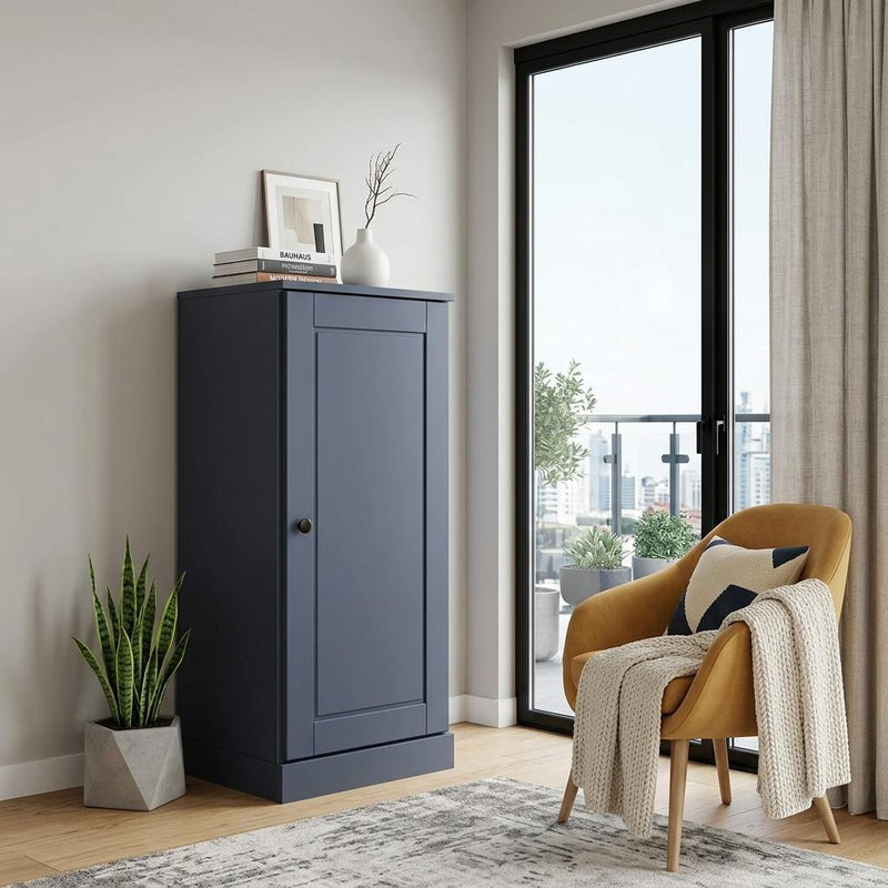 Solid Wood Adjustable Three Tier Library Bookcase With One Door (751371) - French Blue