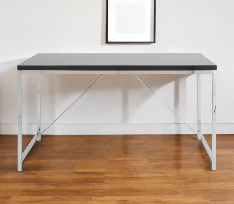 54" Wood And Stainless Steel Writing Desk - Black And Silver