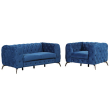 Load image into Gallery viewer, Modern 3-Piece Sofa Sets with Sturdy Metal Legs,Velvet Upholstered Couches Sets Including Three Seat Sofa, Loveseat and Single Chair for Living Room Furniture Set,Blue
