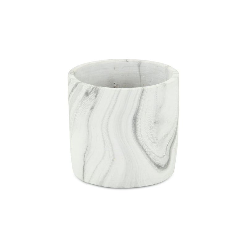 Marble Round Pot Planter - Gray / White