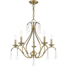 Load image into Gallery viewer, 23" Five Light Dimmable Chandelier With Shades - Antiqued Brass
