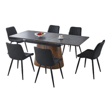 Load image into Gallery viewer, Extendable Dining Table With Cone Base And 6 Dining Chairs - Brown / Black
