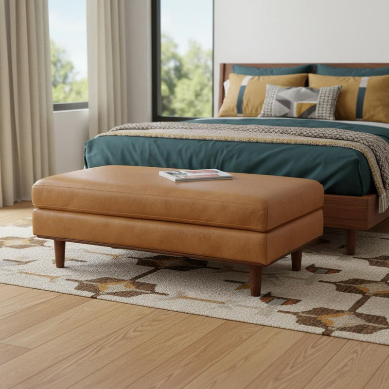 49" Sienna Leather Cocktail Ottoman - Brown