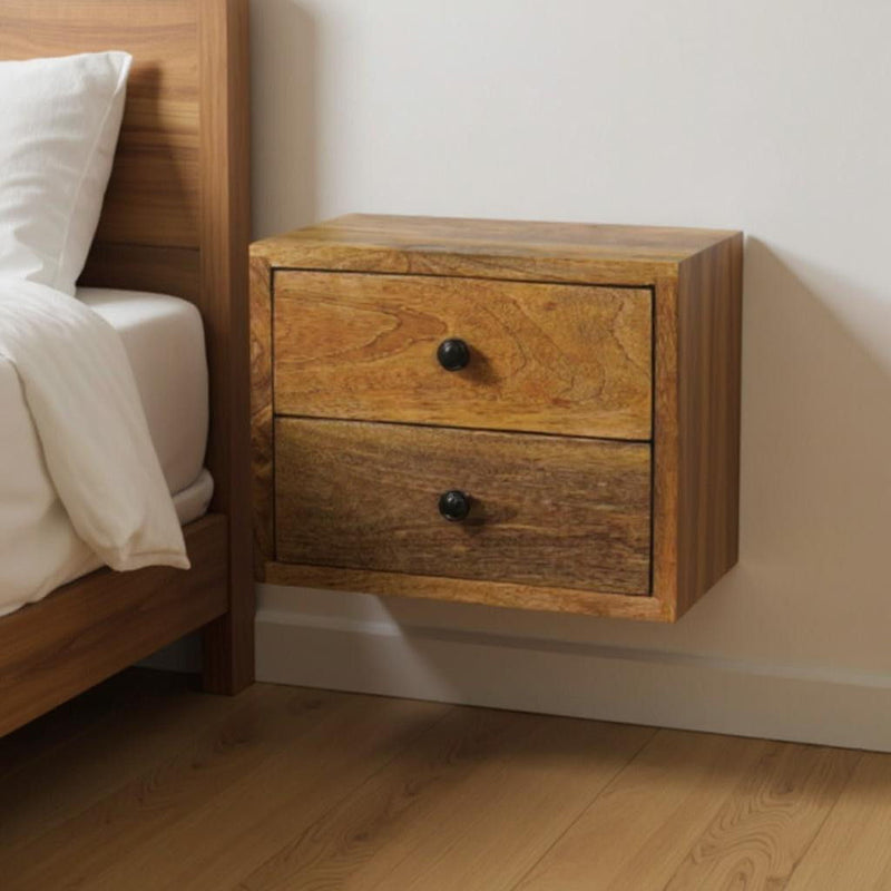 Solid Wood Two Drawer Floating Nightstand - Oak