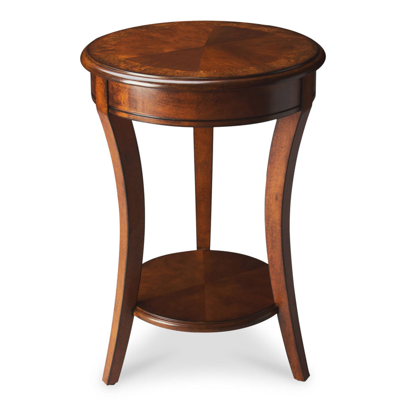 Wood And Wood Round End Table With Shelf - Brown
