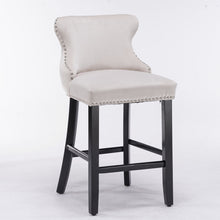 Load image into Gallery viewer, Contemporary Upholstered Wing-Back Barstools With Button Tufted Decoration And Wooden Legs, And Nailhead Trim, Leisure Style Bar Chairs, Bar Stools (Set of 2)
