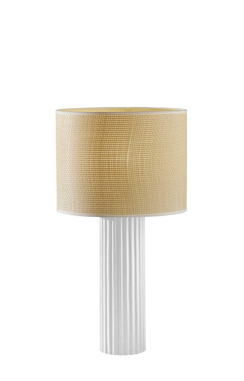 24" Ceramic Cylinder Table Lamp With Beige Drum Shade - White