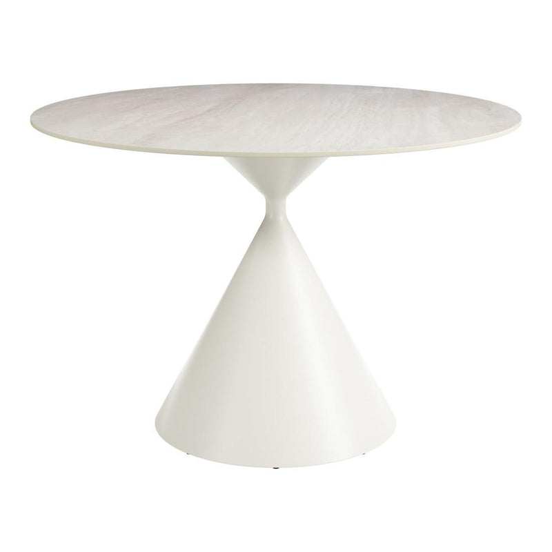Sintered Stone And Steel Pedestal Base Round Top Dining Table - Beige And White