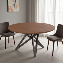 Load image into Gallery viewer, 47" Wood And Stainless Steel Cross Leg Base Round Top Dining Table - Brown

