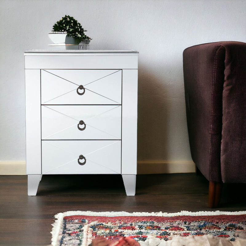 End Table With Three Drawers - Silver
