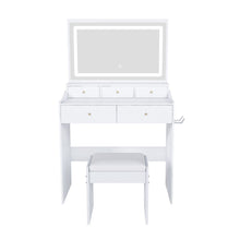 Load image into Gallery viewer, Wood Mirrored Five Drawer Vanity Table Lights - White
