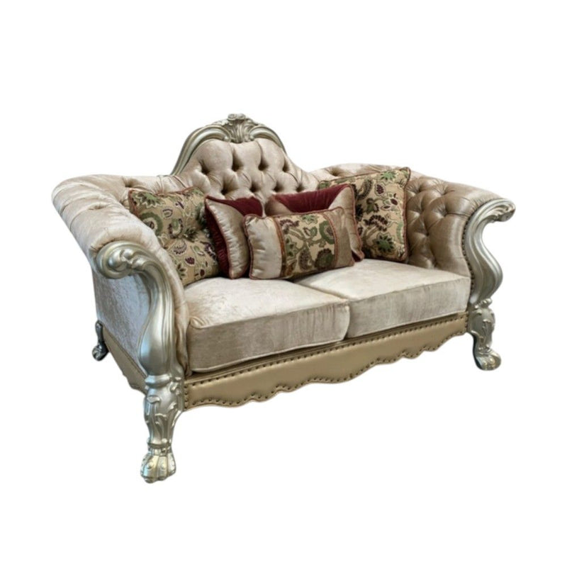 Velvet Loveseat And Toss Pillows - Bone