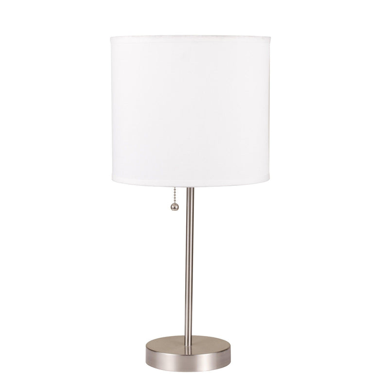 Metal Candlestick Table Lamp With White Classic Drum Shade - Silver