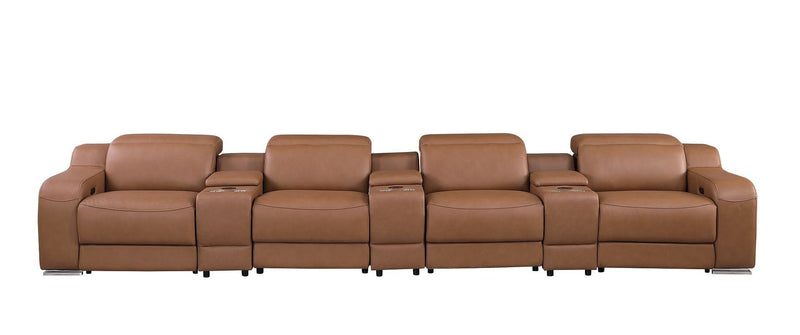 169" Italian Leather Reclining USB Sofa - Chestnut