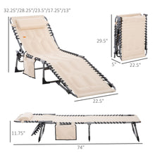 Load image into Gallery viewer, Outsunny - Padded Folding Chaise Lounge Chair, Outdoor 6-Level Reclining Camping Tanning Chair With Headrest For Beach, Yard, Patio, Pool - Beige
