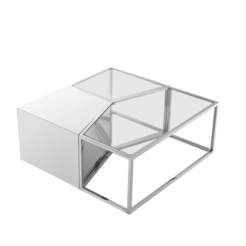 Glass And Stainless Steel Square Mirrored Bunching Coffee Tables (Set of 3) - Clear And Silver