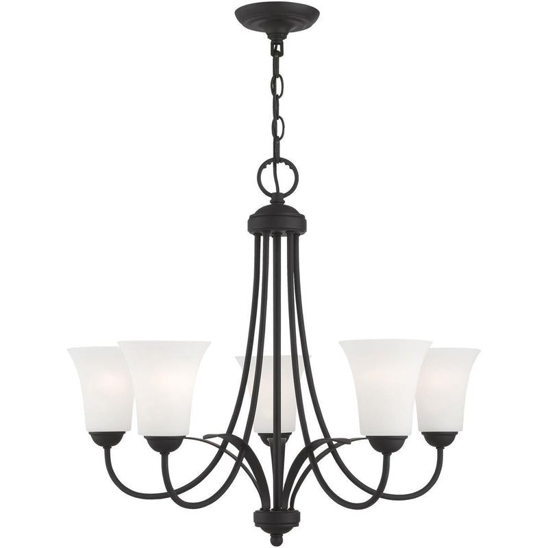 22" Five Light Dimmable Chandelier With Shades - Black
