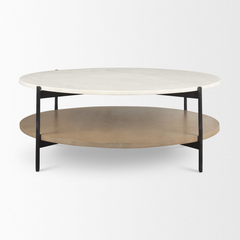 Round Coffee Table (727806) - White / Brown / Stone
