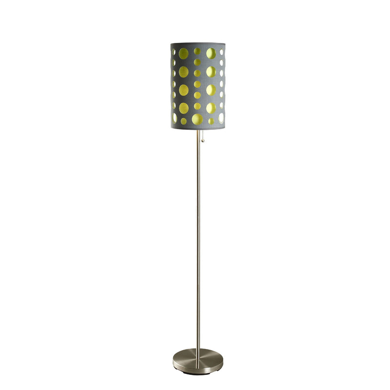 Steel Novelty Floor Lamp With Drum Shade - Silver / Gray And Green