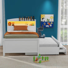 Load image into Gallery viewer, Twin Size Platform Bed with Storage LED Headboard, Twin Size Trundle and 3 Drawers, White
