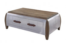 Load image into Gallery viewer, Solid Wood And Aluminum Coffee Table With Drawer - Brown And Gray
