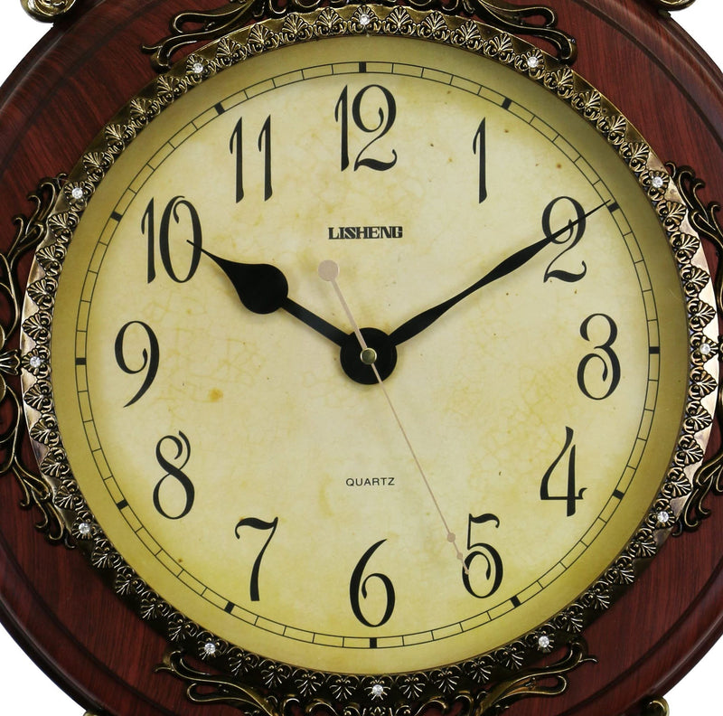 Silent Pendulum Ornate Oval Wall Clock - Brown / Gold