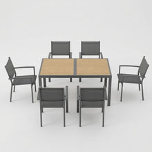 Load image into Gallery viewer, 7 Piece Gray Patio Dining Set With Hdps Table And Textilene Chairs For Outdoor Use, Metal Furniture
